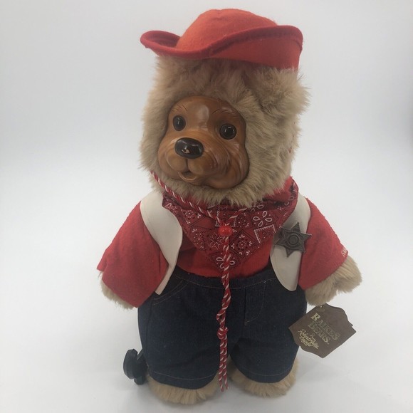 Toys Raikes Applause Cowboy Jesse Bear Carved Wooden Face Plush